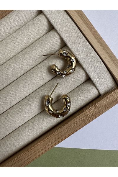 ringbox Small Size Earrings with Gold Steel Tarnish Stainless Stone