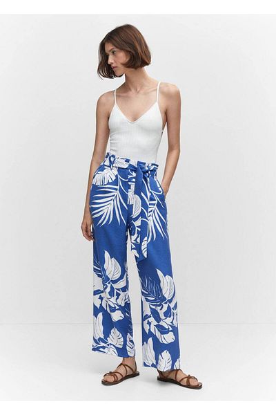 MANGO Woman Pantaloni cu imprimeuri tropicale