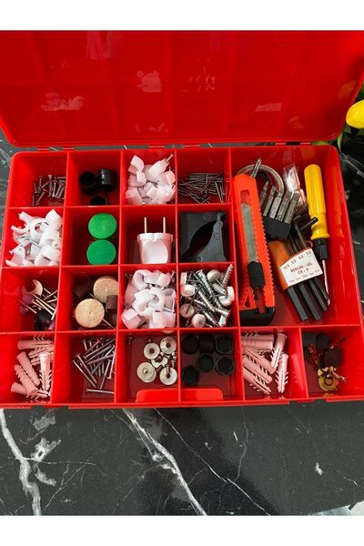 Dr.Yontuç خرز منظم ملون مكون من 19 حجرة، مجوهرات، أداة، صندوق صيد، منظم هوايات باللون الأحمر