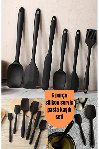 BRE HOME 6 parça silikon servis seti, spatula sıyırma yağlama kaşığı, yüksek ısıya dayanıklı Yanmaz Yapışmaz