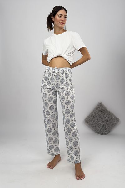 Betimoda Pantaloni de pijama de damă, șal bleumarin cu panglică