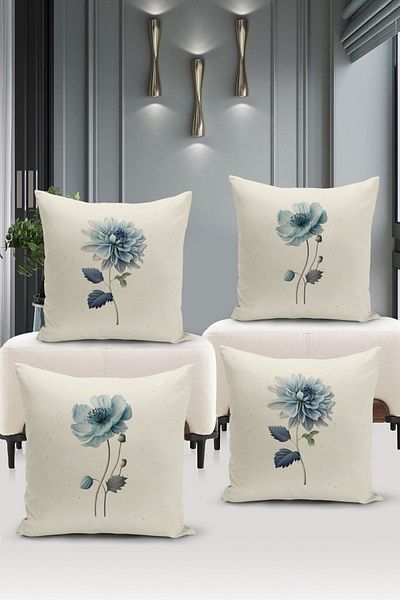 Bertille Home Σετ ριχτάρι μαξιλαριού 4 τεμαχίων με ψηφιακή εκτύπωση διπλής όψης σειράς Flower/Vintage (Σετ κάλυμμα μαξιλαριού)