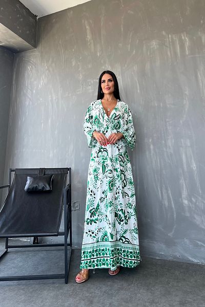 kamacibutik Țesătură din viscoză - Rochie de vară cu guler dublu cu imprimeu floral