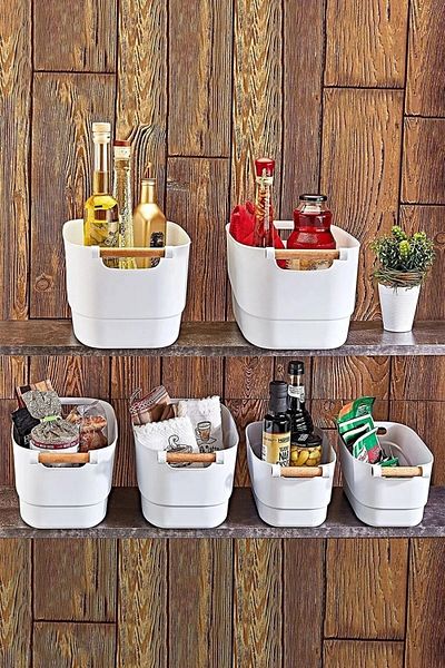 Open Home Concept White Set of 3 - Multi-Purpose, Retro Basket Organizer with Wooden Handles