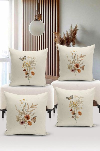 Bertille Home Flower/Vintage Series Double Sided Digital Printed 4-Piece Throw Pillow Case Set (Cushion Cover Set)
