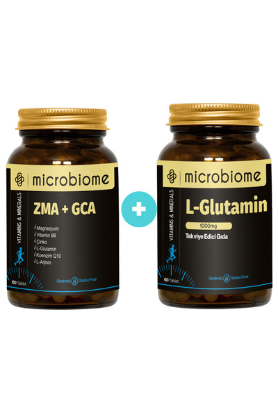 Microbiome 2'li Paket: L-Glutamin 60 Tablet + ZMA GCA 60 Tablet Aminoasit Spo...