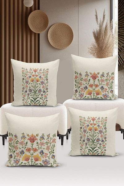 Bertille Home Σετ ριχτάρι μαξιλαριού 4 τεμαχίων με ψηφιακή εκτύπωση διπλής όψης σειράς Flower/Vintage (Σετ κάλυμμα μαξιλαριού)