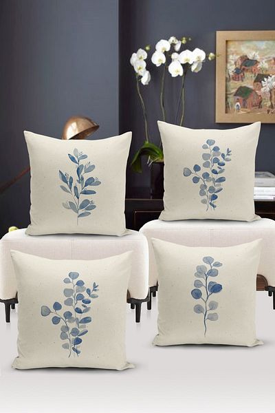 Bertille Home Flower/Vintage Series Double Sided Digital Printed 4-Piece Throw Pillow Case Set (Cushion Cover Set)