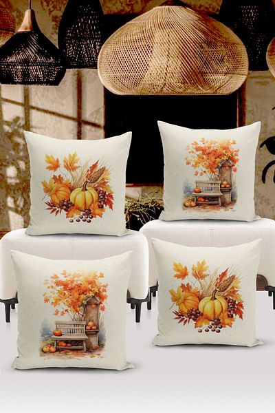 Bertille Home Σετ ριχτάρι μαξιλαριού 4 τεμαχίων με ψηφιακή εκτύπωση διπλής όψης σειράς Flower/Vintage (Σετ κάλυμμα μαξιλαριού)