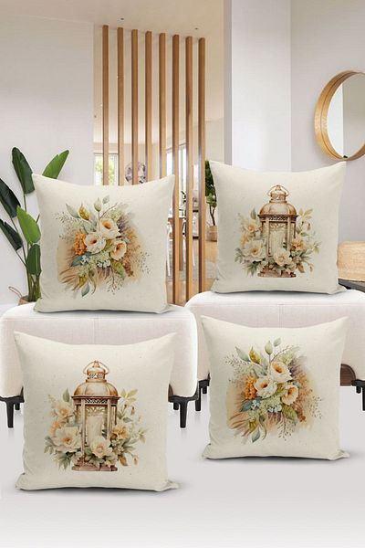 Bertille Home Σετ ριχτάρι μαξιλαριού 4 τεμαχίων με ψηφιακή εκτύπωση διπλής όψης σειράς Flower/Vintage (Σετ κάλυμμα μαξιλαριού)