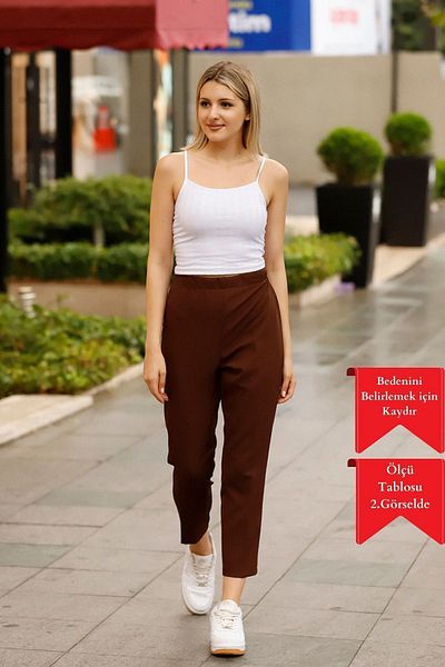 Feela Moda 1001 Тъкани дамски панталони от ликра с висока талия и кафяв морков