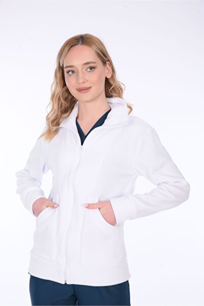 Beyaz Uniseks Hastane Doktor Hemşire Aşçı Polar