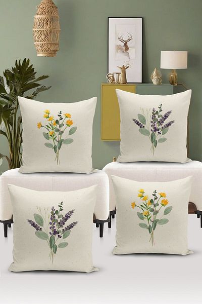 Bertille Home Flower/Vintage Series Double Sided Digital Printed 4-Piece Throw Pillow Case Set (Cushion Cover Set)