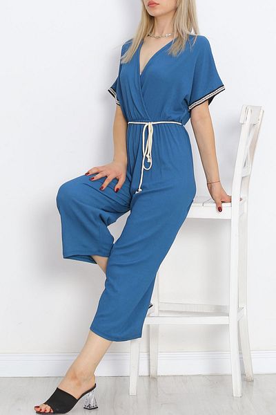 Moka Shopin بذلة ملفوفة بحزام محبوك بلون بترولي - MokaShopin 10007.1567