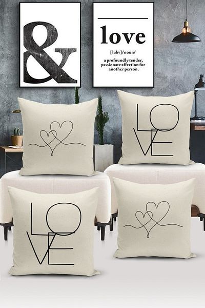 Bertille Home Σετ ριχτάρι μαξιλαριού 4 τεμαχίων με ψηφιακή εκτύπωση διπλής όψης σειράς Flower/Vintage (Σετ κάλυμμα μαξιλαριού)