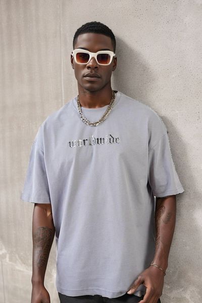 Balenbi Γκρι μπλουζάκι Unisex Oversize με στάμπα με έγχυση - Crew Neck
