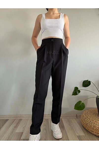 polle Crne ženske pantalone u obliku šargarepe - polu-elastične