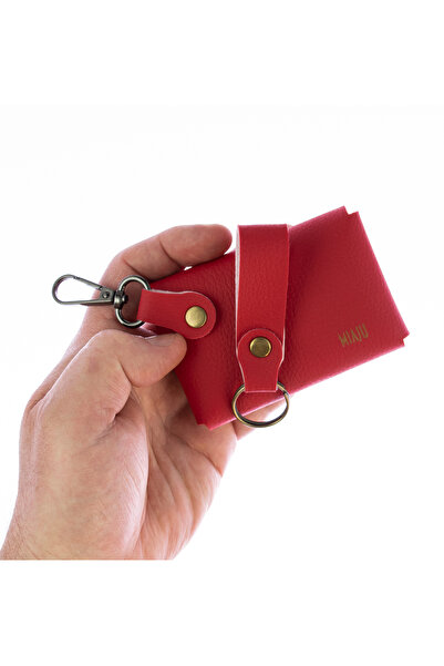 Asortishey Kırmızı Renk, Deri, Kancalı Bozuk Para Cüzdan Seti, Özel Günler İçin En İyi Hediye, Özel Üretim