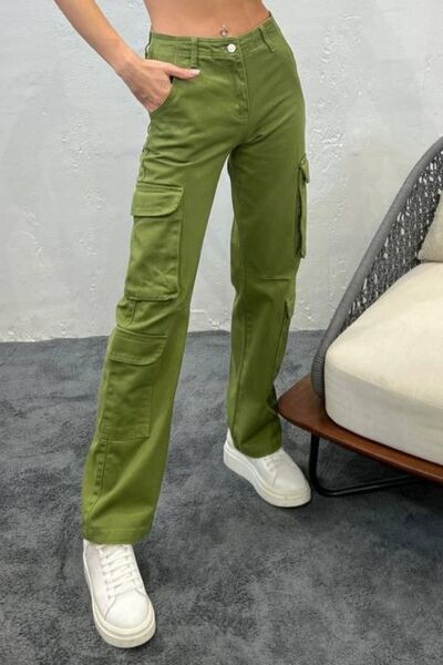 Balenbi 1084 Model Green Gabardine Women's Trousers - Cargo Pocket