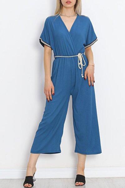 Moka Shopin Petrol Colored Knitted Belted Wrap Jumpsuit - MokaShopin 10007.1567