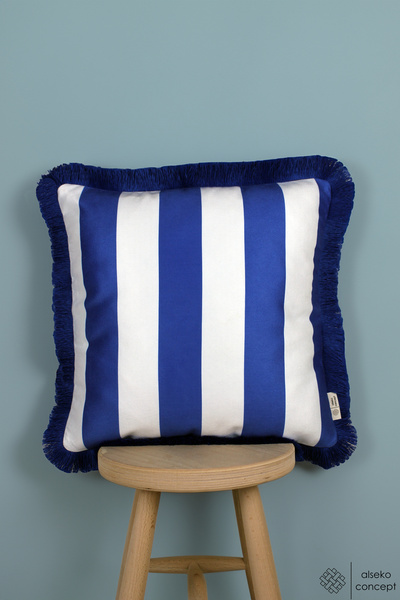 Alseko Concept 43x43cm pătrat cu dungi albastre-albe cu model Saks cu ciucuri