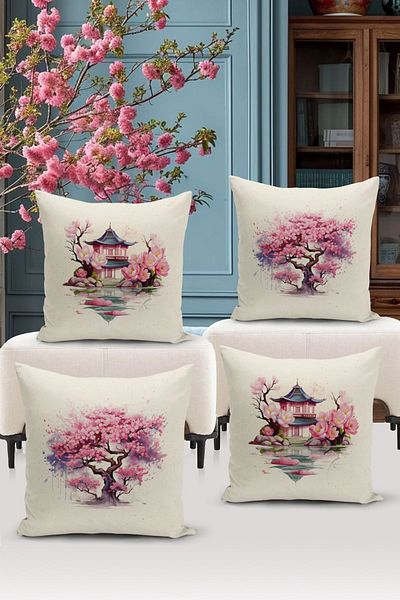 Bertille Home Flower/Vintage Series Double Sided Digital Printed 4-Piece Throw Pillow Case Set (Cushion Cover Set)