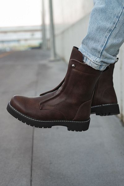 Joy Man J027 Quebec - Ανδρικές μπότες με φερμουάρ ορθοπεδικής σόλας CST καφέ