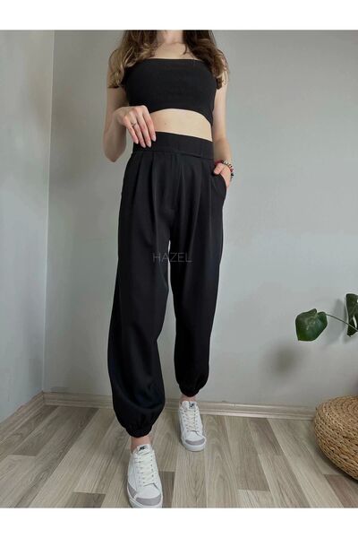 polle Pantaloni de damă cu talie înaltă elastică Black Bubble - picior cu velcro