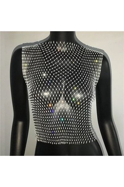 Âlâ Atelier Μπλούζα Crystal Stone Mesh Crop