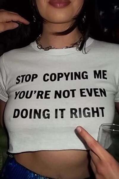 weywot Y2k White Stop Copying Crop BRAVECROP-ADAS879SD7FSDFAD