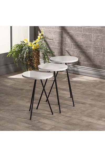 Golden Bark Serving Coffee Tables Set , 38CM, Add Elegance To Your Home White/Black
