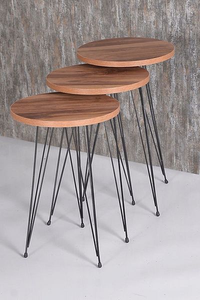 Golden Bark Serving Coffee Tables Set Of 3 Pieces, 34CM, Add Elegance To Your Home - BROWN/BLACK