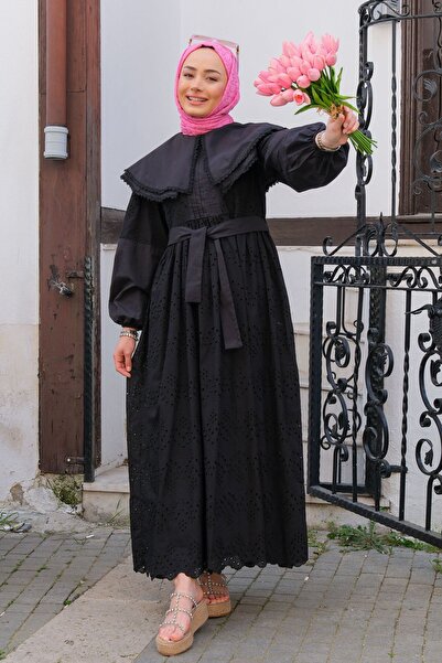 LOCCO Black Lace Detailed Baby Collar Dress