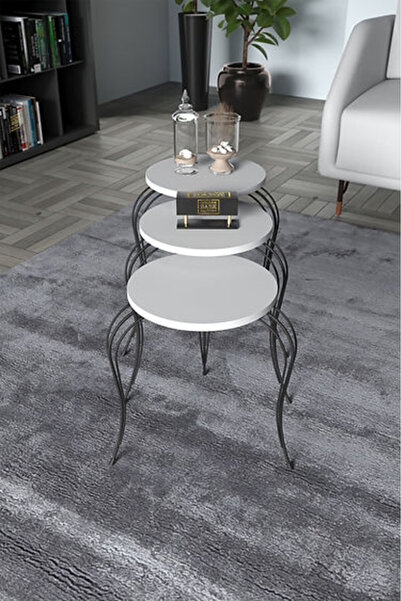 Golden Bark 3-Piece Coffee Table Set, Add Elegance to Your Home, 38 cm - White/Black