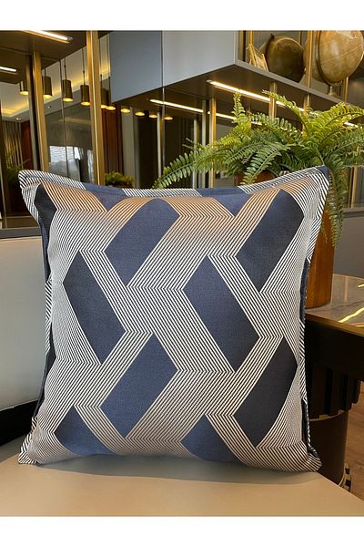 Decamor home Navy Blue Throw Pillow Case with Shiny Gold Detail