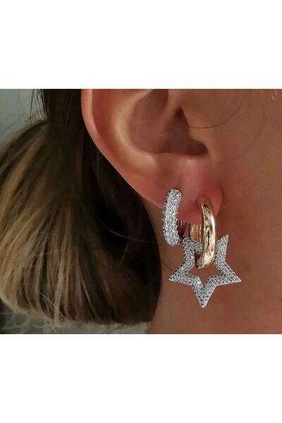 crafttatelier Cercei cu cerc cu stea cu detaliu din piatră de oțel model Mers
