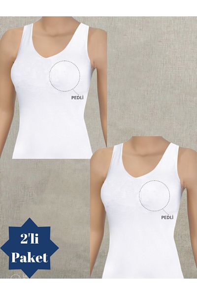 Adeniz 2 Pack White and Black Thick Strap Cotton-Lycra Women's Undershirt - Camisole with Chest Pad