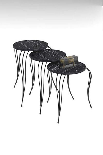 Golden Bark New Serving coffee Tables Set Of 3 Pieces, Add Elegance To Your Home, 38CM - BLACK MARBLE/BLACK