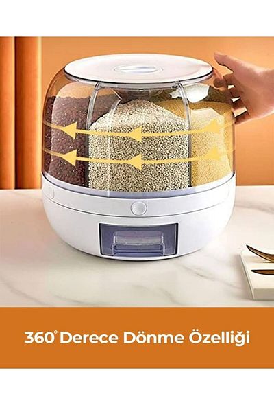 YILDIRIMGROUP 360 °   Rotatable Dry Food and Pulses 6 Compartments Airtight Storage Container 6 Liters