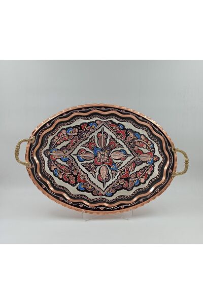 KAYSERİ BAKIRCILIK Bakır Tepsi , Oval , Erzincan Işlemeli 6 Kişilik Büyük