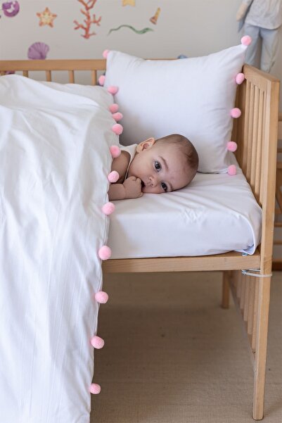 Tekstil Home Soft Baby Pamuklu Bebek Nevresim Takımı PEMBE Ponponlu