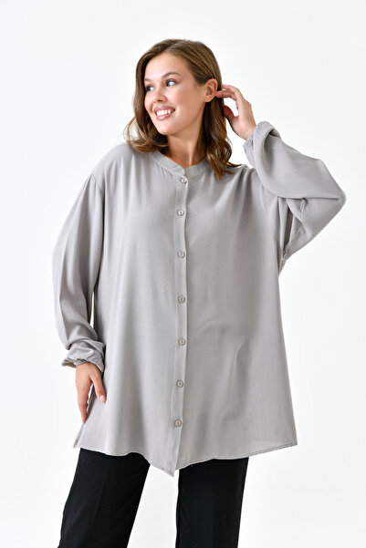 Millano Pamuklu Bürümcük Kumaş, Büyük Beden Gömlek. Bej