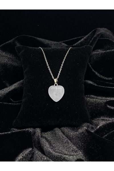 Nobland Kristal Kuvars Doğal Taşlı Kalp Kesim Kolye