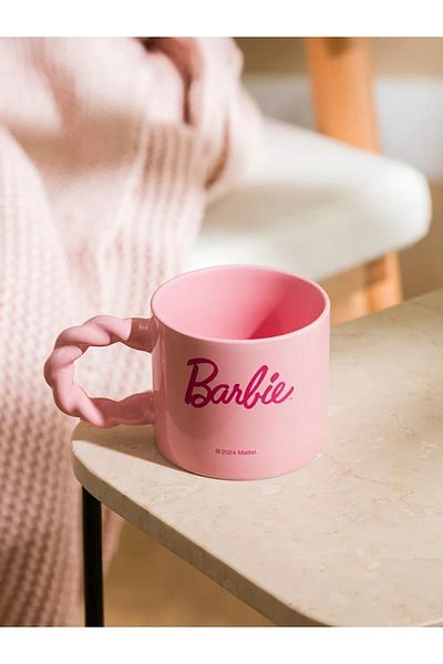 LC Waikiki Barbie Printed Porcelain Mug 240 Ml Pink Twisted Coffee Cup
