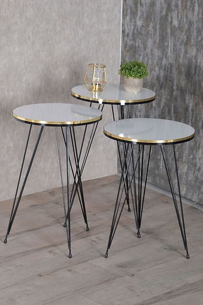Golden Bark Serving Coffee Tables Set Of 3 Pieces, 34CM, Add Elegance And Distinction To Your Home- WHITE/BLACK