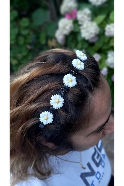 Atolye Ferda Papatya Figürlü Pens Model Siyah Renk Saç Bükücü Taç