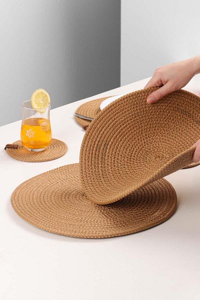 Pikas 6 Pieces Jute Plate / American Service Lux Presentation Plate, Presentation Plate Dowry Set Knitted Plate Bottom