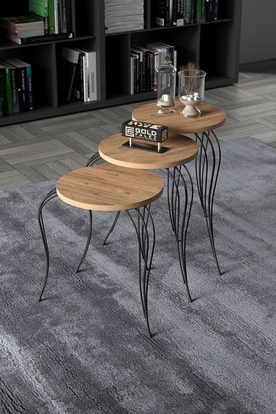Golden Bark New Serving coffee Tables Set Of 3 Pieces, Add Elegance To Your Home, 38CM -  BROWN/BLACK