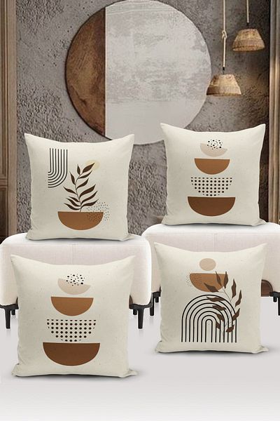 Bertille Home Minimalist Series Double Sided Digital Printed 4-Piece Throw Pillow Case Set (Minimalist Cover Set)