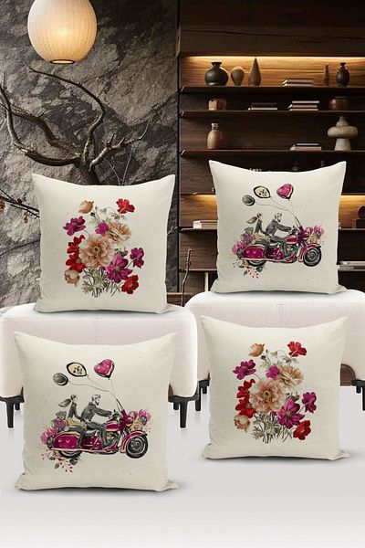 Bertille Home Σετ ριχτάρι μαξιλαριού 4 τεμαχίων με ψηφιακή εκτύπωση διπλής όψης σειράς Flower/Vintage (Σετ κάλυμμα μαξιλαριού)
